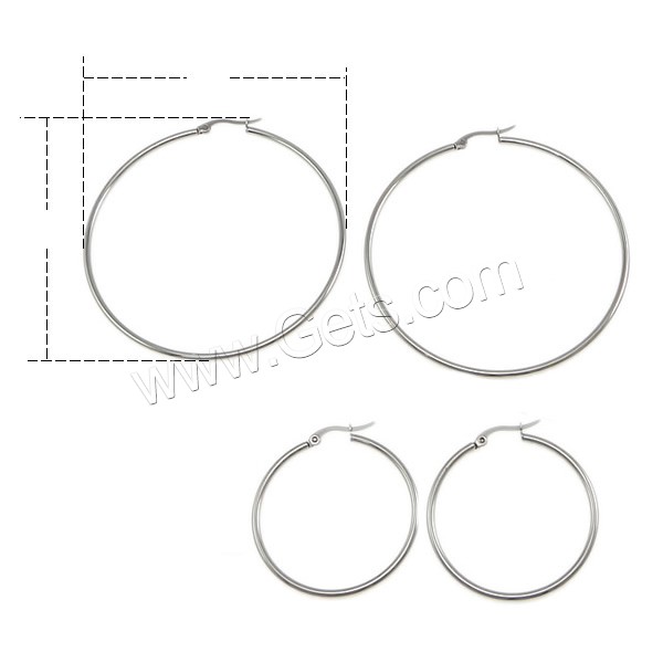 Stainless Steel Hoop Earring, 304 Stainless Steel, different size for choice, original color, Sold By Pair
