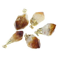 Citrine Pendant, with Brass, Nuggets, gold color plated, November Birthstone, nickel, lead & cadmium free, 14- Approx 
