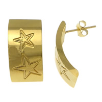 Stainless Steel Stud Earring, 304 Stainless Steel, Dome, gold color plated, with star pattern 
