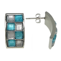 Stainless Steel Stud Earring, 304 Stainless Steel, with Glass, Dome, faceted & silver foil, original color 