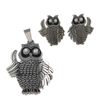 Fashion Stainless Steel Jewelry Sets, 304 Stainless Steel, pendant & earring, Owl, enamel & with rhinestone, original color  Approx 