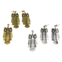 Fashion Stainless Steel Jewelry Sets, 304 Stainless Steel, pendant & earring, Owl, plated, enamel & with rhinestone 60mm Approx 