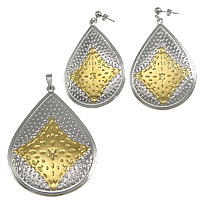Fashion Stainless Steel Jewelry Sets, 304 Stainless Steel, pendant & earring, Teardrop, plated, two tone 73mm Approx 