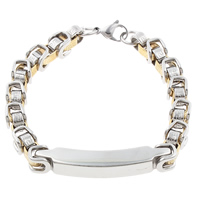 Stainless Steel ID Plate Bracelet, plated, byzantine chain & two tone  Approx 8 Inch 