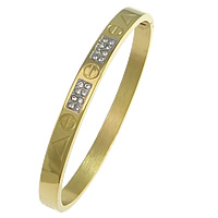 Stainless Steel Bangle, 304 Stainless Steel, plated, with rhinestone & two tone, 6mm, Inner Approx Approx 6.5 Inch 