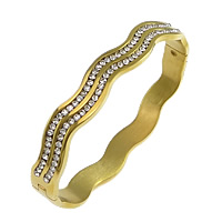 Stainless Steel Bangle, 304 Stainless Steel, gold color plated, with rhinestone, 10mm, Inner Approx Approx 7 Inch 