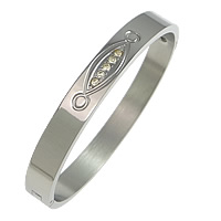Stainless Steel Bangle, 304 Stainless Steel, with rhinestone, original color, 8mm, Inner Approx Approx 6.7 Inch 