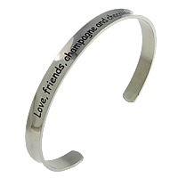Stainless Steel Cuff Bangle, 304 Stainless Steel, with letter pattern & enamel, original color, 6mm, Inner Approx Approx 6.5 Inch 