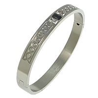 Stainless Steel Bangle, 304 Stainless Steel, with Glass, faceted, original color, 8mm, Inner Approx Approx 7.3 Inch 