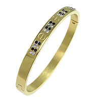 Stainless Steel Bangle, 304 Stainless Steel, gold color plated, with rhinestone, 6mm, Inner Approx Approx 6.5 Inch 