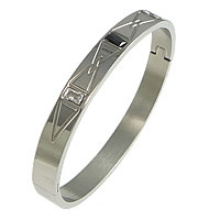 Stainless Steel Bangle, 304 Stainless Steel, with Glass, faceted, original color, 8mm, Inner Approx Approx 7 Inch 