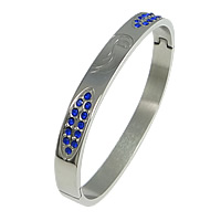 Stainless Steel Bangle, 304 Stainless Steel, with rhinestone, original color, 8mm, Inner Approx Approx 7.3 Inch 