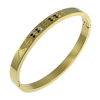 Stainless Steel Bangle, 304 Stainless Steel, gold color plated, with rhinestone, 6mm, Inner Approx Approx 7 Inch 