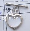 Brass Toggle Clasp, Heart, plated, single-strand 