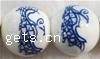 Blue and White Porcelain Beads, Round, hand drawing white .5 Inch 