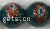 Decal Porcelain Beads, Round & with flower pattern, dark green Inch 