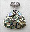 Abalone Shell Pendants, Brass, Triangle, platinum color plated, mosaic & single-sided 