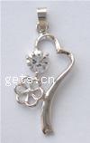 Brass Pendant Findings, Flower, plated, with cubic zirconia & faceted 