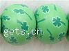 Polymer Clay Jewelry Beads, Rondelle, with flower pattern, green Inch 