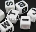 Acrylic Alphabet Beads, Cube, mixed pattern, white, 7mm 