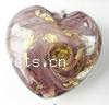 Gold Foil Lampwork Beads, Heart, with spiral flower pattern 