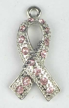 Awareness Ribbon Pendant, Zinc Alloy, with Rhinestone, plated, with rhinestone, more colors for choice, 27x14mm, Sold By PC