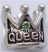 Rhinestone Zinc Alloy European Beads, Crown, plated, without troll & with rhinestone Approx 4.5mm 