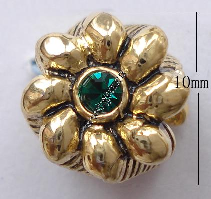 Rhinestone Zinc Alloy European Beads, Flower, plated, with rhinestone, more colors for choice, 10x10mm, Hole:Approx 4.5mm, Sold By PC