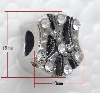 Strass Zink Legierung Europa Perlen, Zinklegierung, Klumpen, plattiert, ohne troll & mit Strass, keine, 12x10x10mm, Bohrung:ca. 4.5mm, verkauft von PC