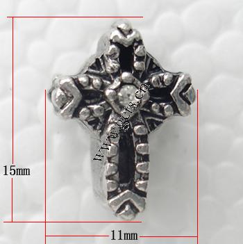 Strass Zink Legierung Europa Perlen, Zinklegierung, Kreuz, plattiert, ohne troll & mit Strass, keine, 15x11x10mm, Bohrung:ca. 4.5mm, verkauft von PC