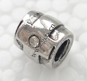 Rhinestone Zinc Alloy European Beads, Tube, plated, without troll & with rhinestone, more colors for choice, 9x9mm, Hole:Approx 4.5mm, Sold By PC