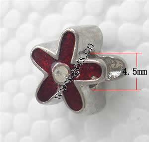 Enamel Zinc Alloy European Beads, Flower, plated, without troll & with rhinestone & large hole, more colors for choice, 11x12x9mm, Hole:Approx 4.5mm, Sold By PC