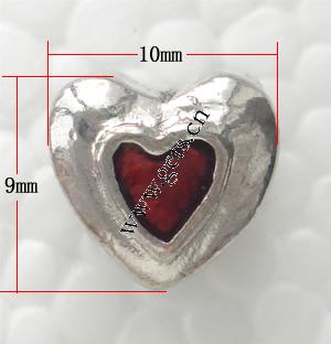 Gota de Europeo de aleación de zinc con esmalte, Corazón, chapado, sin rosca & agujero largo, más colores para la opción, 10x9x9mm, agujero:aproximado 5mm, Vendido por UD