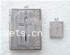 Brass Locket Pendants, Rectangle, platinum color plated, with cross pattern 