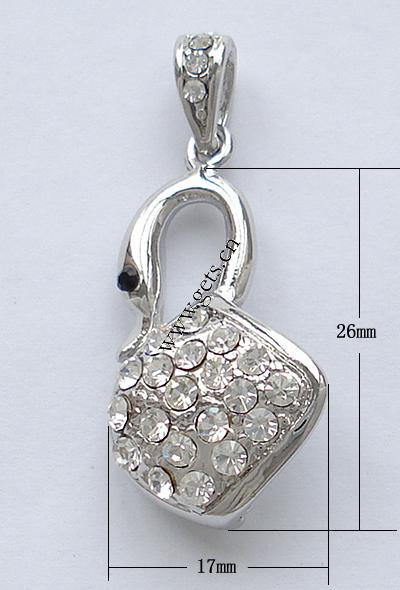 Brass Pinch Bail, Swan, plated, with rhinestone, more colors for choice, 26x17mm, Sold By PC