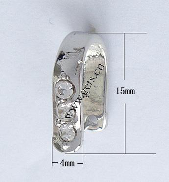 Brass Pinch Bail, plated, with rhinestone, more colors for choice, 15x4mm, Sold By PC