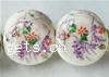 Decal Porcelain Beads, Flat Round, with flower pattern 