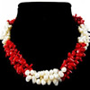Natural Coral Necklace, with pearl, two tone, 5-6mm Inch 