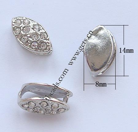 Brass Pinch Bail, Horse Eye, plated, with rhinestone, more colors for choice, 14x8mm, Sold By PC