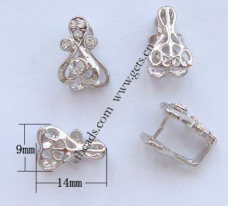 Brass Pinch Bail, plated, with rhinestone, more colors for choice, 9x14mm, Sold By PC