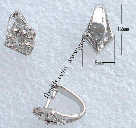 Brass Pinch Bail, Rhombus, plated, with rhinestone, more colors for choice, 8x12mm, Sold By PC