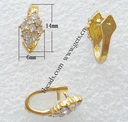 Brass Pinch Bail, Rhombus, plated, with rhinestone, more colors for choice, 6x14mm, Sold By PC