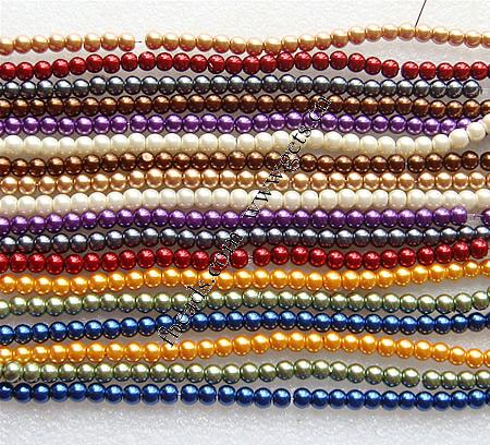 Glass Pearl Beads, Round, mixed colors, 10mm, Hole:Approx 1.2mm, Length:Approx 32 Inch, 100Strands/Lot, Sold By Lot