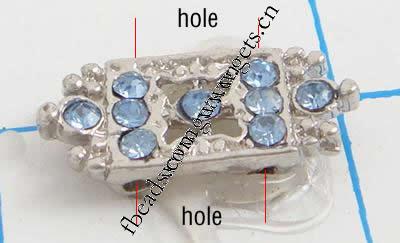 Rhinestone Spacer Bar, with Zinc Alloy, Rectangle, plated, with Mideast rhinestone & 2-strand, more colors for choice, nickel, lead & cadmium free, 18x8mm, Sold By PC