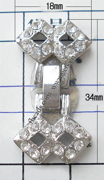 En alliage de zinc montre fermoir de la chaîne, losange, Placage, avec les strass de Moyen-Orient, plus de couleurs à choisir, sans plomb, grade A, 34x18mm, Vendu par PC