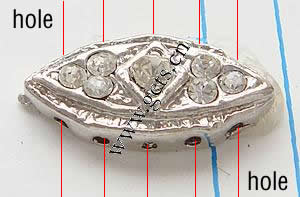 Barra separadora de diamantes de imitación, con aleación de zinc, Ojo de Caballo, chapado, enchapado grueso más que los 3μm & 5-aro & con diamantes de imitación de Mideast, más colores para la opción, libre de níquel, 19x9x4mm, Vendido por UD
