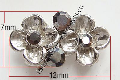 Rhinestone Spacer Bar, Flower, plated, plating thickness more than 3μm & with Mideast rhinestone & 2-strand, more colors for choice, nickel, lead & cadmium free, 12x7x3mm, Sold By PC