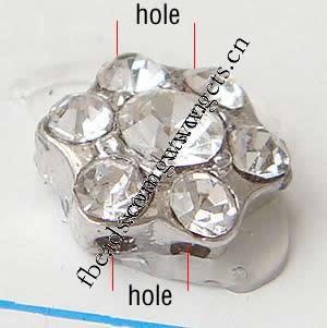 Barra separadora de diamantes de imitación, con aleación de zinc, Flor, chapado, enchapado grueso más que los 3μm & con diamantes de imitación de Mideast & 2-sarta, más colores para la opción, libre de plomo & níquel, 8x8x3mm, Vendido por UD