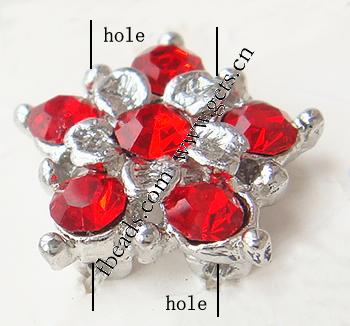 Rhinestone Spacer Bar, with Zinc Alloy, Flower, plated, Customized & 2-strand, more colors for choice, nickel free, 17x17mm, Sold By PC