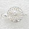 Sterling Silver Box Clasp, 925 Sterling Silver, Flat Round, plated, with flower pattern & single-strand 11mm 